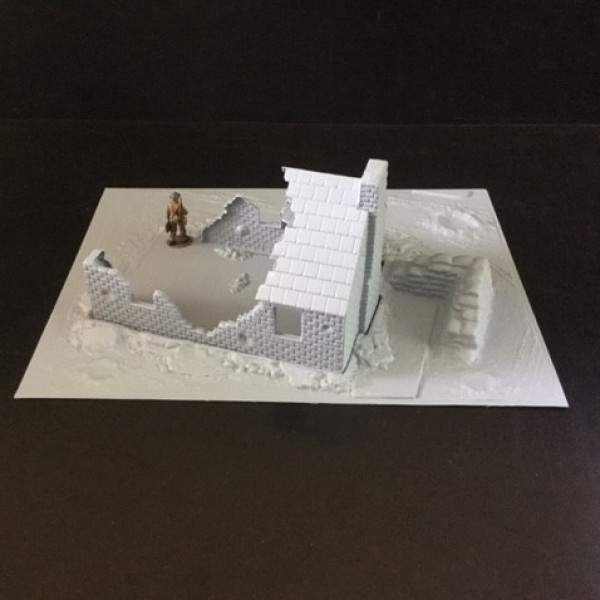 T215 1/32 Cottage Ruins Kit with diorama base